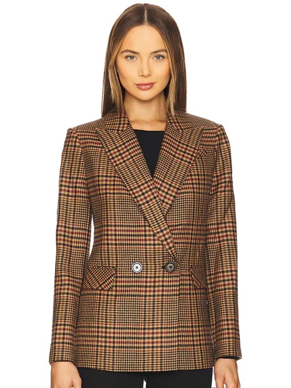 Veronica Beard Sevyn Plaid Dickey Jacket Camel Black Wool Size 6 NWOT